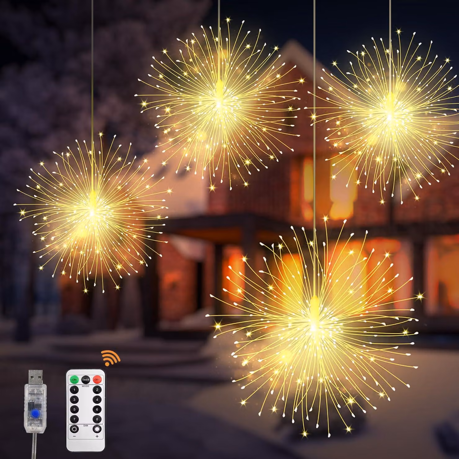 Set di 4 catene luminose a LED "Starburst", con 480 LED, 8 modalità, alimentazione USB, grado di protezione IP67
