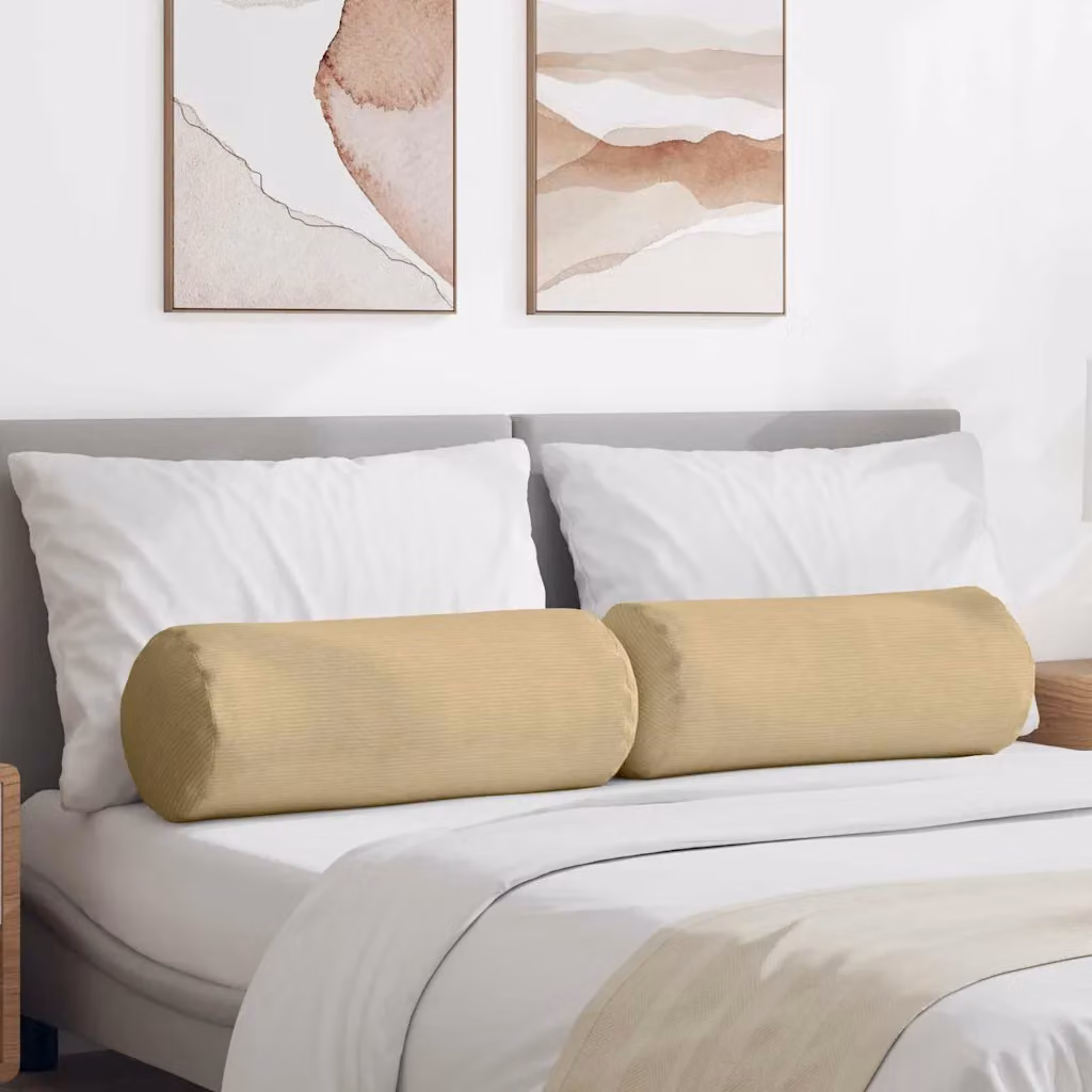 Set di 2 cuscini a rullo vidaXL in velluto a coste, colori Grigio e Verde, Ø 25 x 70 cm