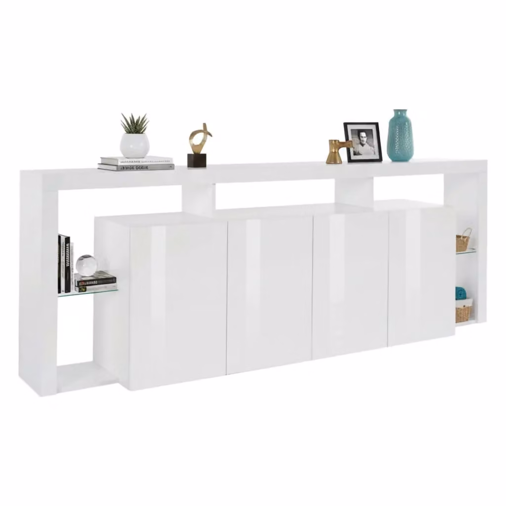 Credenza Atak DMORA moderna in bianco lucido con illuminazione integrata L: 220 cm, P: 40 cm, H: 80 cm – 2