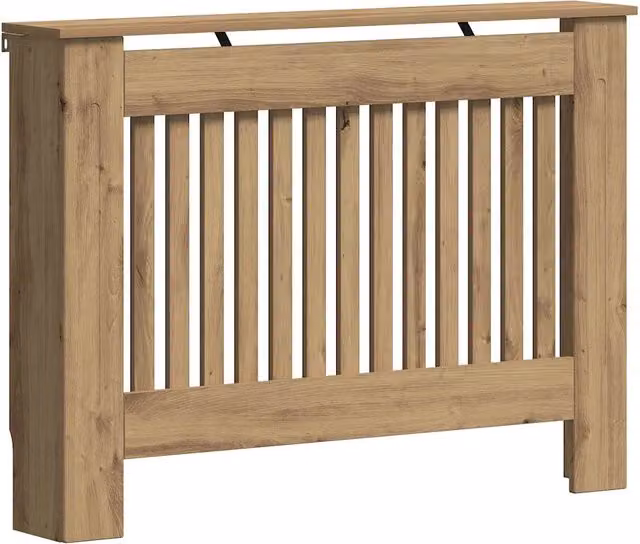 Copritirradiatore design moderno 112 x 19 x 81,5 cm pratico spazio portaoggetti per decorazioni d'interni in legno multistrato rovere artigianale 02_0053159