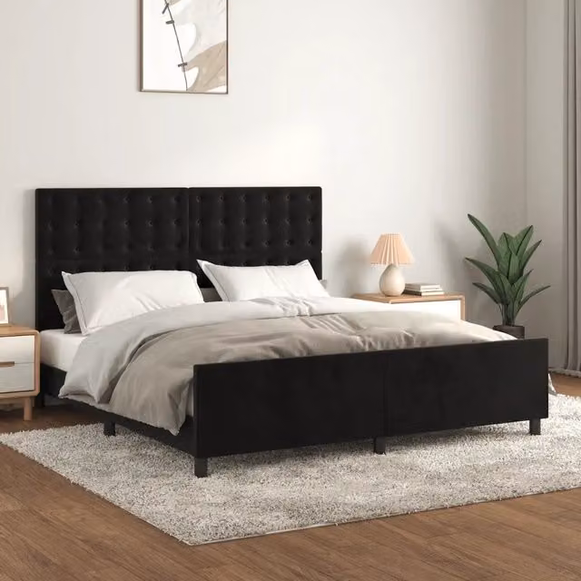 Giroletto con Testiera-Struttura Letto con testiera Nero 180x200 cm in Velluto 323383