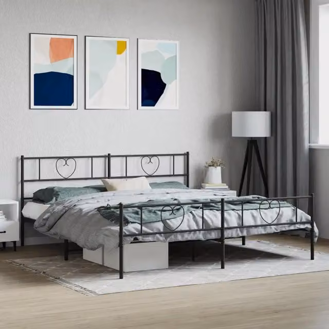 Giroletto vidaXL con testiera e pediera in metallo nero L/P/H: 200 x 200 x 90 cm – 1