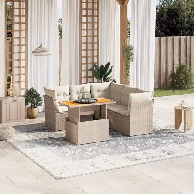 Set Divano da Giardino Moderno VIDAXL in Polyrattan con Cuscini Beige, 5 Pezzi, Forma a L
