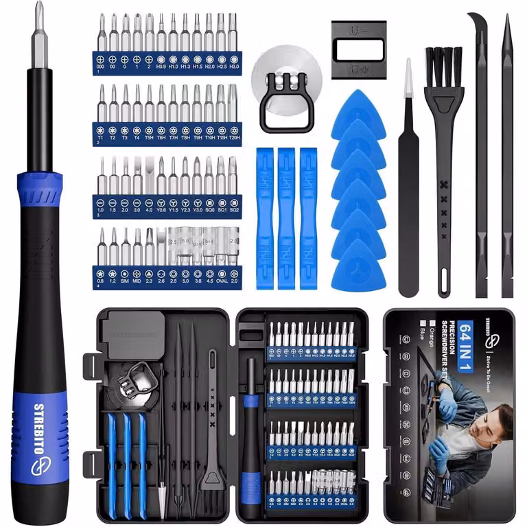 Set di cacciaviti Feinmechaniker, 64 pezzi, con punte esagonali e a stella magnetizzate, per computer, tablet, telefoni e occhiali, colore arancione