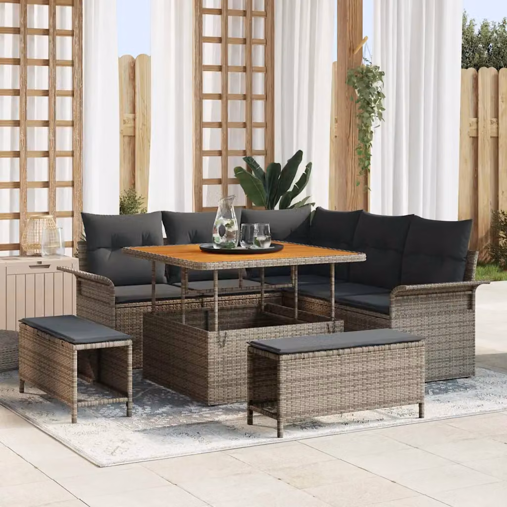 Set Divano da Giardino a L vidaXL 8 Pezzi con Cuscini Grigio – 1