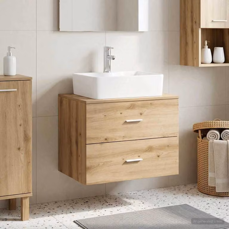 Mobile da bagno a muro vidaXL in rovere con cassetti e ante, L 62,5 x P 44,5 x H 50 cm