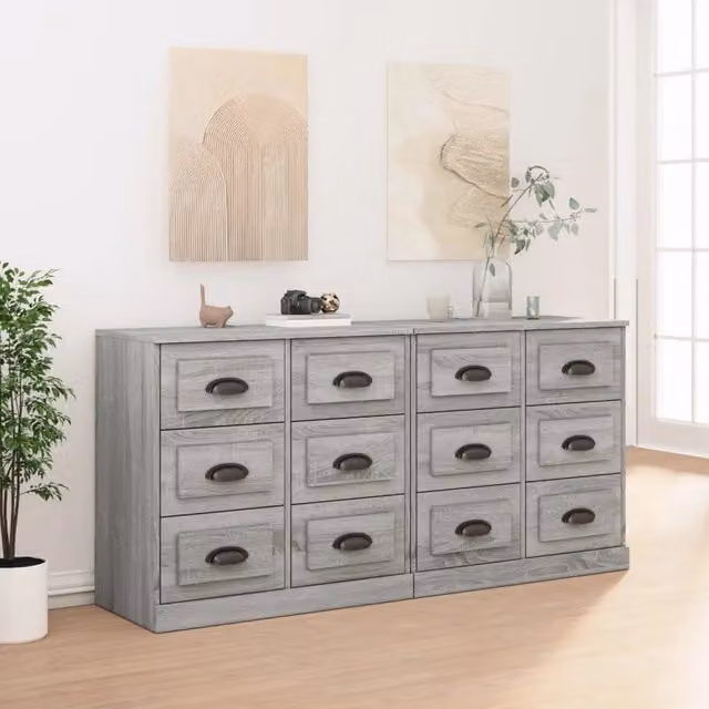 Set di 2 credenze vidaXL in legno multistrato grigio per sala da pranzo