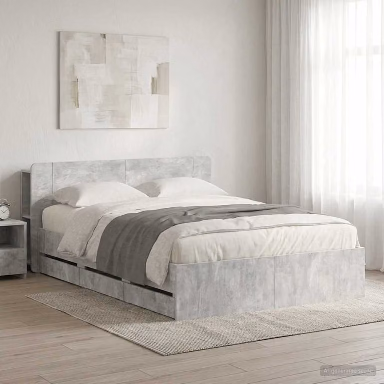 Struttura letto con contenitore e testata vidaXL Grigio Cemento L/P/H: 150 x 200 x 80 cm