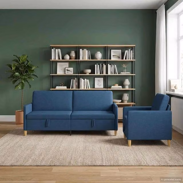 Set di Divani con Storage 2 pz Blu Poliestere 3429240