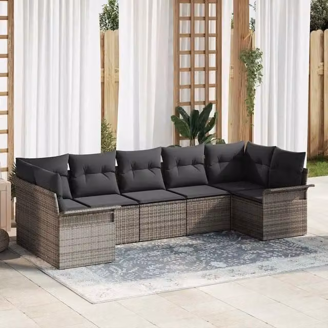 Set Divano da Giardino 7 pz Grigio Poly Rattan 3354178