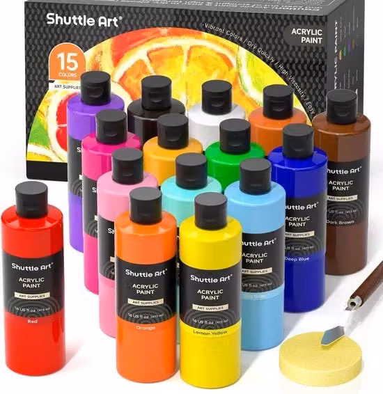 Set di vernice acrilica multicolore ricca di pigmenti con 15 colori, 473 ml