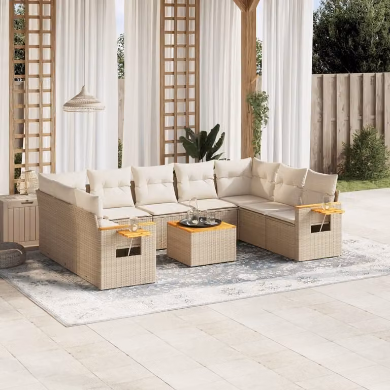 Maison Exclusive - Set Divano da Giardino 10 pz con Cuscini Beige in Polyrattan
