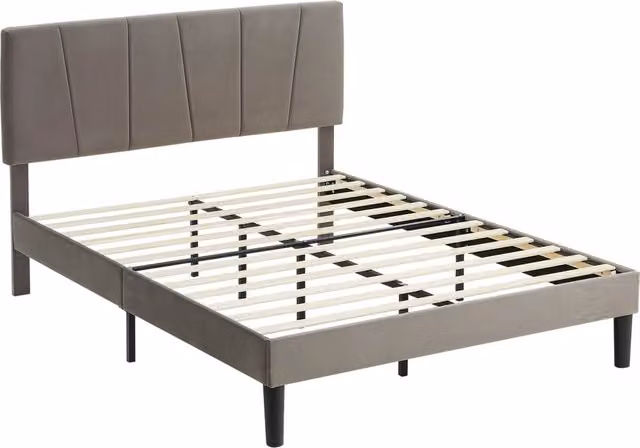 Letto matrimoniale con testiera regolabile e rete a doghe ¨C zephmum ¨C grigio 140x190 cm