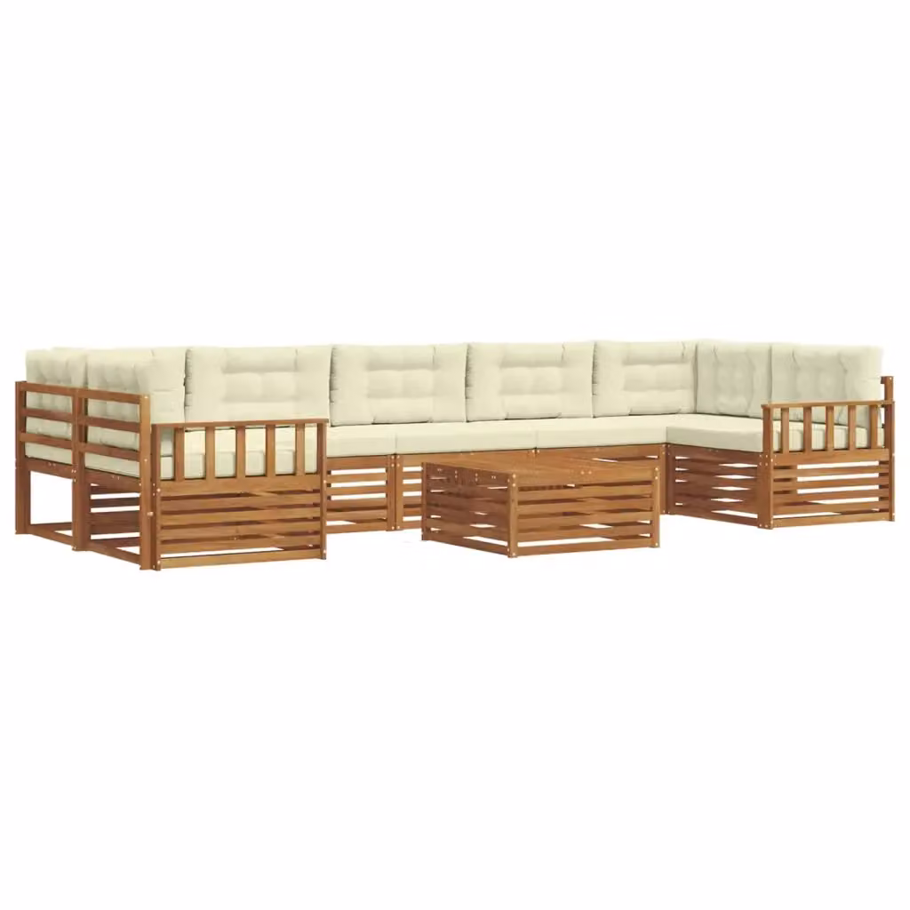 Set di divani da esterno vidaXL a forma di L con tavolo da caffè, 8 pezzi in legno di acacia con cuscini beige e bianchi – 2