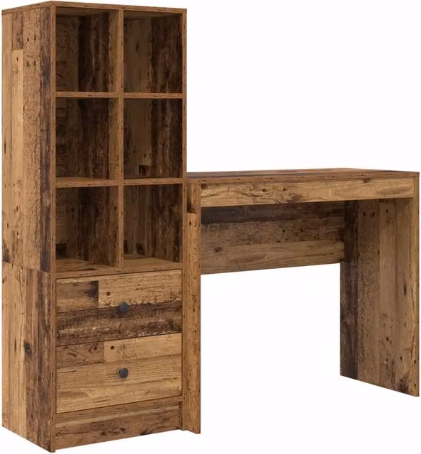 Scrivania | Tavolo da Ufficio con cassetto con lo scaffale 2 pz Legno vecchio