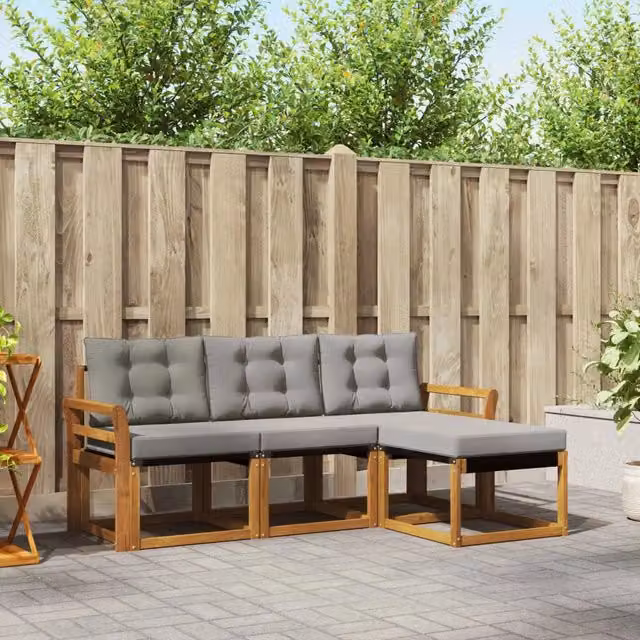 Set di divani da esterno 4 pz Grigio Naturale e Chiaro 3368546