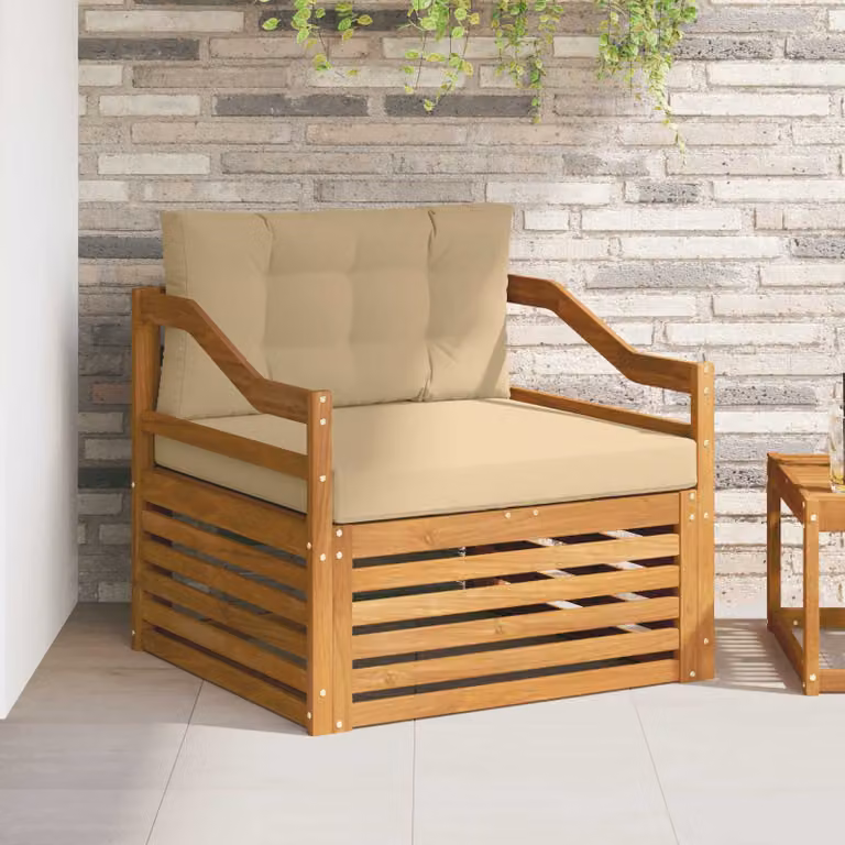 Divano da esterno moderno vidaXL in legno di acacia trattato con cuscini inclusi, colore beige e marrone
