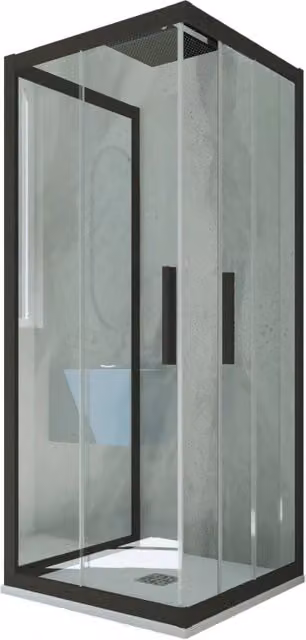 Box doccia Kolors Trio FORTE a 3 lati scorrevoli con vetro trasparente e profilo nero matt, L 110 cm x P 90 cm x H 200 cm