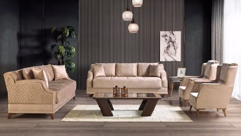Sofagarnitur 3+2+1+1 Sitzer Sessel Garnitur Modern Relax Möbel Beige Luxus