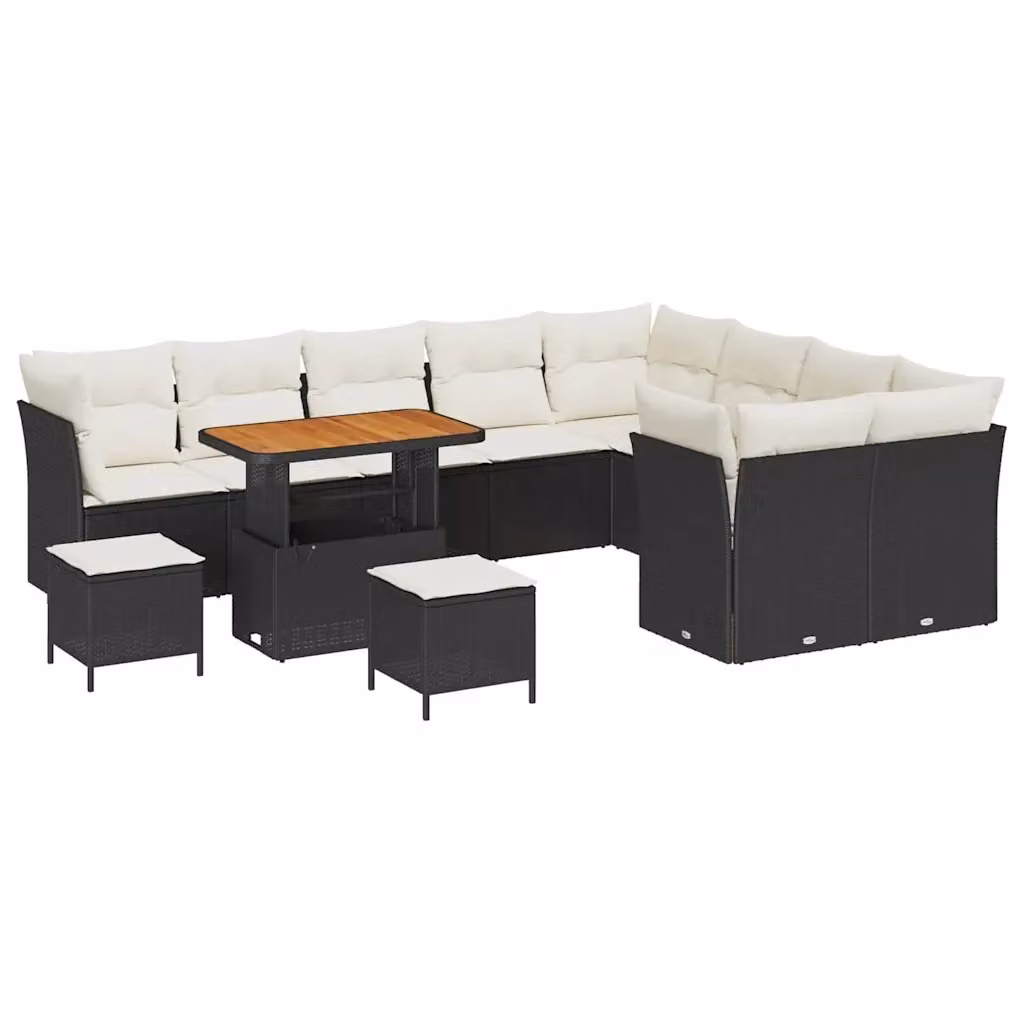 Set Divano da Giardino vidaXL a 9 posti con Tavolino e Ottoman, Colore Nero e Beige – 2