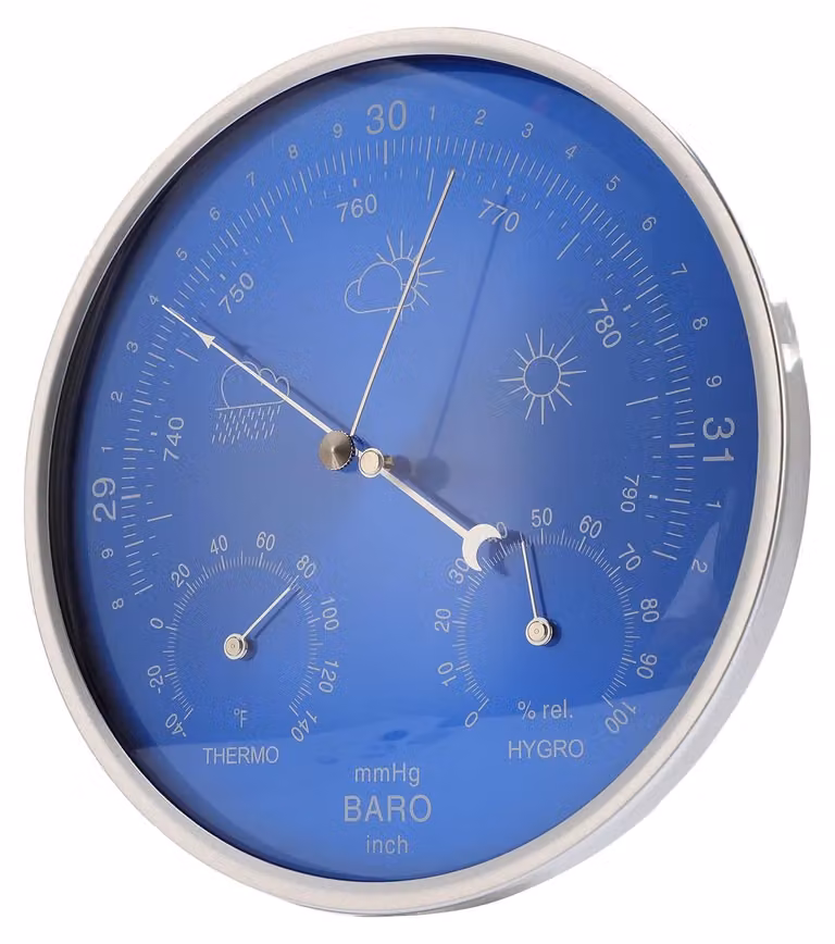 Stazione meteorologica da 7,09 pollici, con termometro, barometro e igrometro, quadrante blu, per uso in giardino