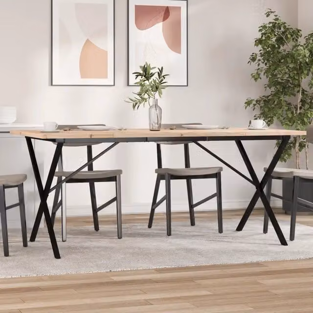 Tavolo da Pranzo Rustico vidaXL in Legno di Pino e Metallo Marrone con Telaio a X L: 180 cm, P: 90 cm, H: 75,5 cm – 1
