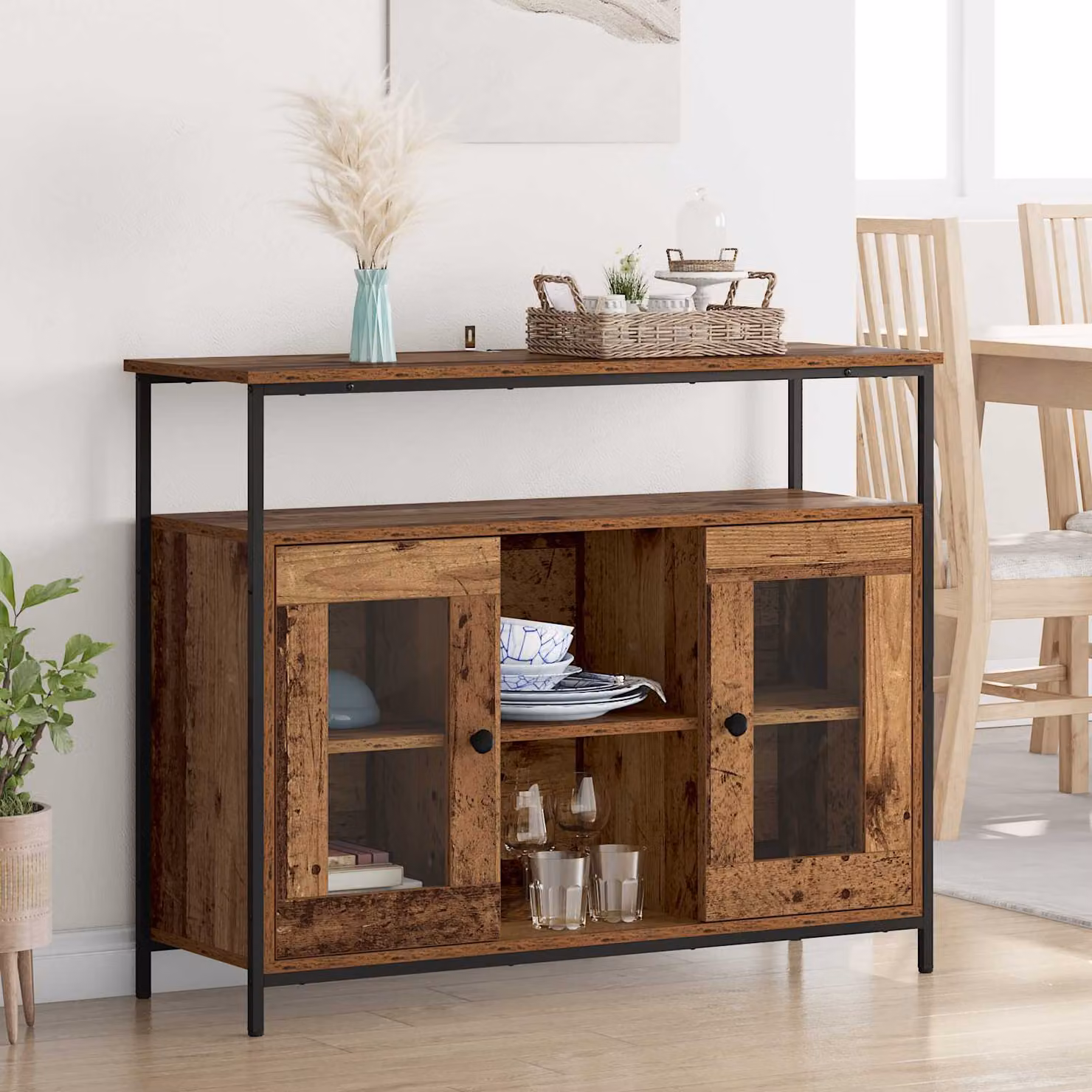 Credenza moderna vidaXL in legno ingegnerizzato color marrone, L 100 x P 35 x H 80 cm