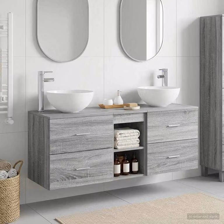 Set di mobili da bagno vidaXL 3 pezzi grigio opaco L: 129 cm, P: 35 cm, H: 80 cm