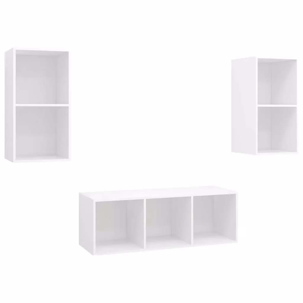 Set di 3 mobili porta TV vidaXL in legno multistrato bianco per soggiorno in stile minimalista e montaggio a parete – 2