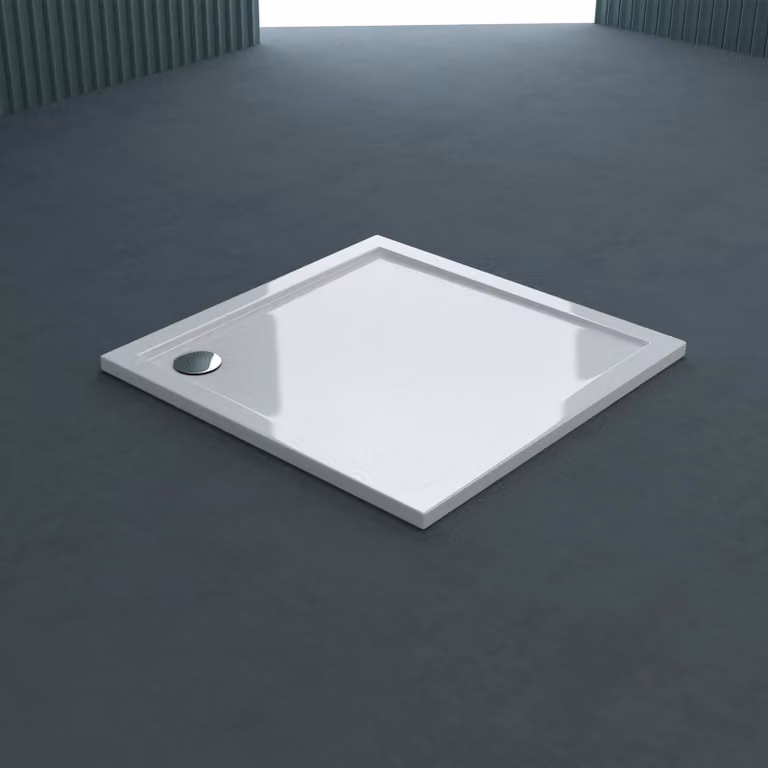doporro Piatto Doccia Quadrato in Acrilico Rinforzato Faro1, H 4 cm Ultrasottile 100x100 Bianco Lucido con Piletta di Scarico Inclusa (AL01)