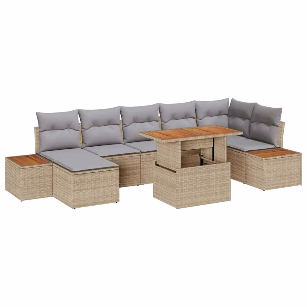 vidaXL Set Divano da Giardino Moderno in Polyrattan Beige con 8 Pezzi e Cuscini Inclusi – 2