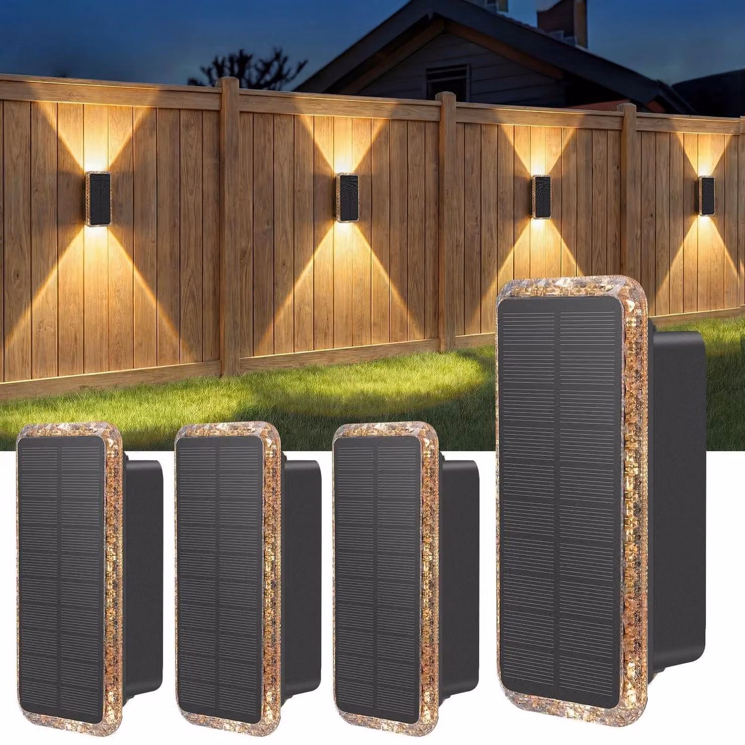 Set di 4 lampade da esterno a energia solare, con luce direzionale verso l'alto e verso il basso, 5 temperature di colore, grado di protezione IP65