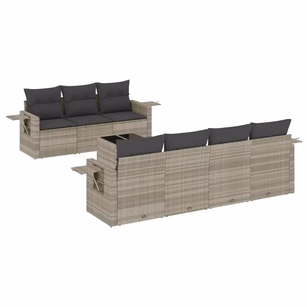 Set Divano da Giardino 8pz vidaXL in Polyrattan con Cuscini Grigio Chiaro e Tavolino da Esterno – 2