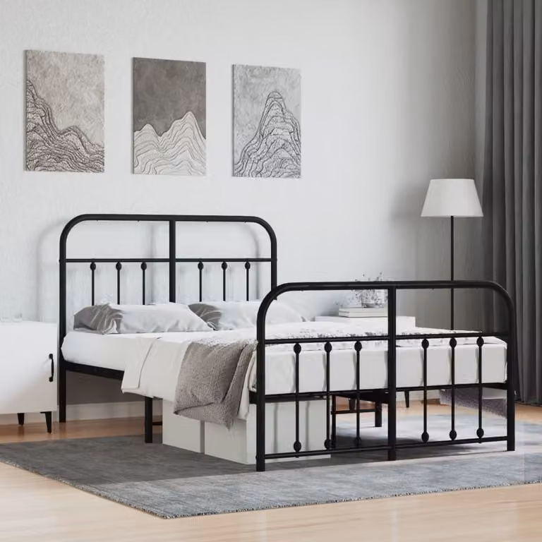 The Living Store Struttura letto con testiera e pediera in metallo nero 120x190 cm