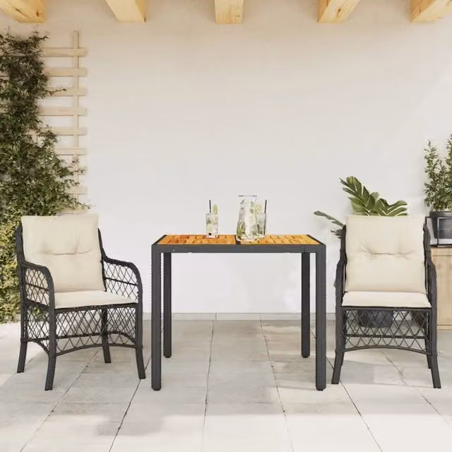 Set da Bistrò 3 pz con Cuscini Nero in Polyrattan 3212036