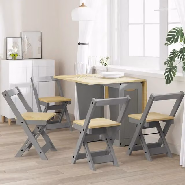 Set di 4 sedie pieghevoli Corona vidaXL in legno di pino grigio – 1