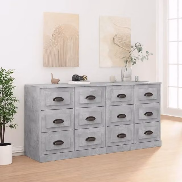 Set di 2 credenze vidaXL in legno multistrato grigio opaco da appendere al muro
