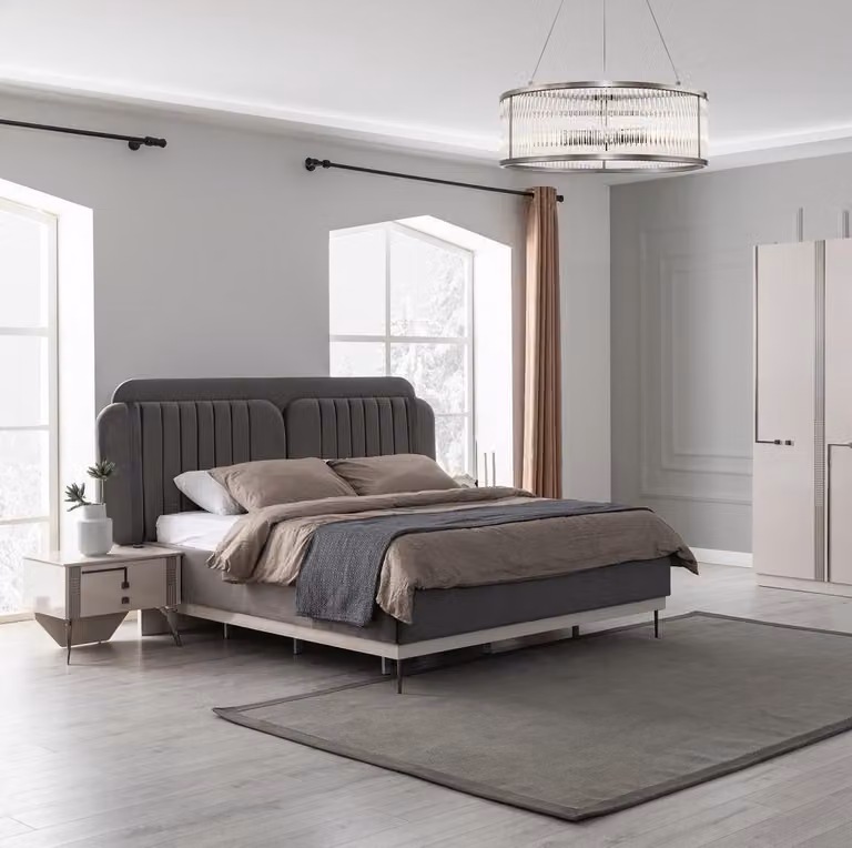 Graues Doppelbett Moderne Schlafzimmer Möbel Luxus Betten Holzgestell