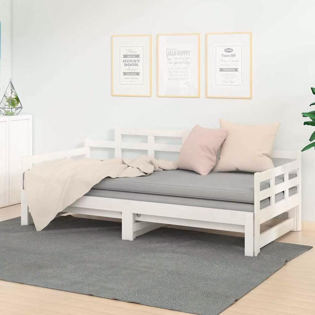 vidaXL Dormeuse Estraibile Bianca in Legno Massello di Pino L: 200 cm, P: 80 cm, H: 76 cm