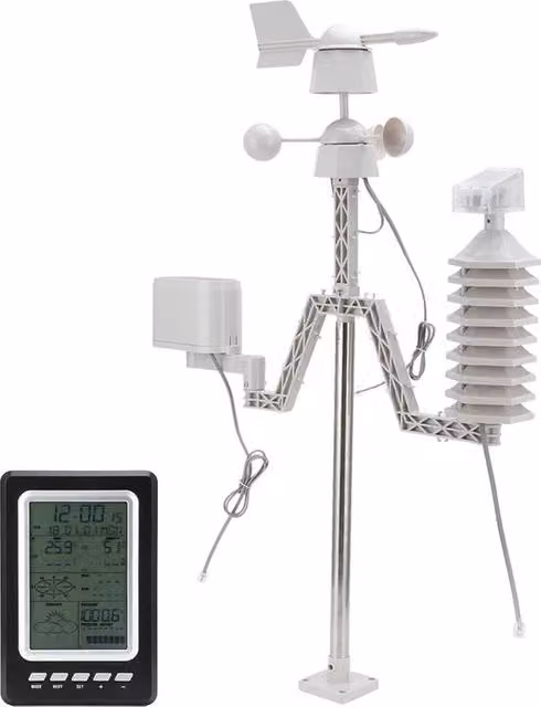 Stazione Meteorologica - "Ultimo Rapporto Meteorologico: Stazione Meteorologica Senza Fili con Schermo LCD con Illuminazione Posteriore e Senso di Vento per Misurazioni Precise di Precipitazioni, Direzione del Vento e Pressione.