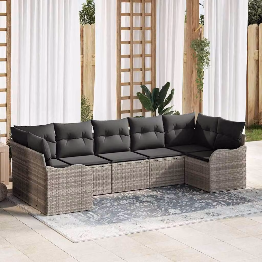 Maison Exclusive - Set Divano da Giardino 7 pcs Grigio chiaro Poly Rattan