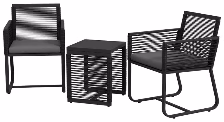 Set da giardino in rattan Outsunny, composto da 3 pezzi, con cuscini, colore nero