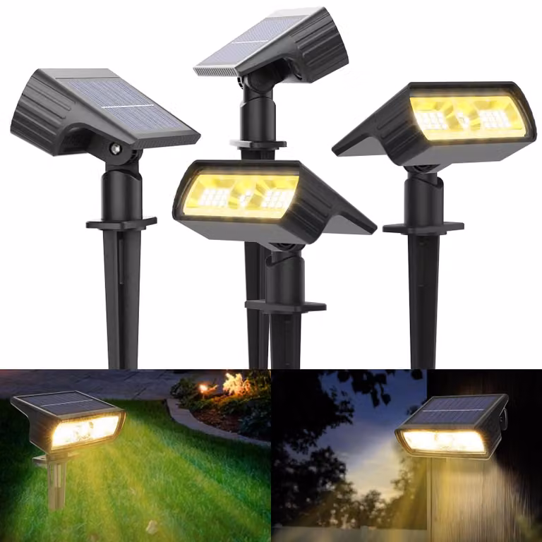 Set di 4 faretti solari, luce calda (3000K), 28 LED, grado di protezione IP65, 2 modalità