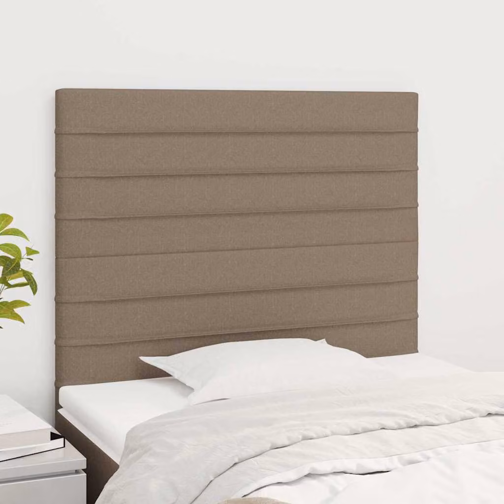 Testiera per letto vidaXL in tessuto tortora con struttura in legno, L: 90 cm, P: 5 cm, H: 118-128 cm