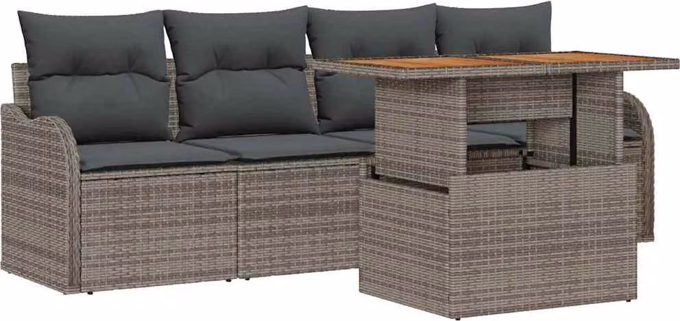 Set Divano da Giardino 5 pcs Grigio polyrattan