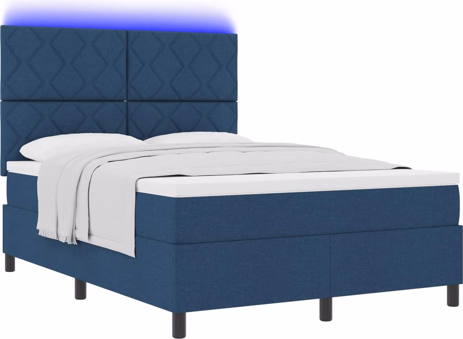 Letto boxspring con materasso con LED blu 160 x 200 cm Tessuto