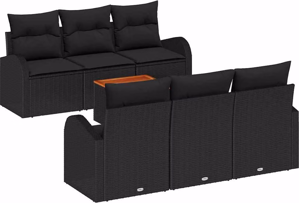 Set Divano da Giardino con cuscino 7 pcs Nero polyrattan