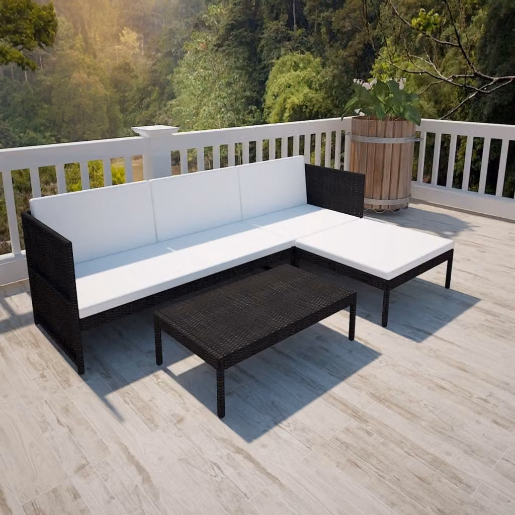 Maison Exclusive - Set da giardino a 3 pezzi con cuscini in polyrattan nero
