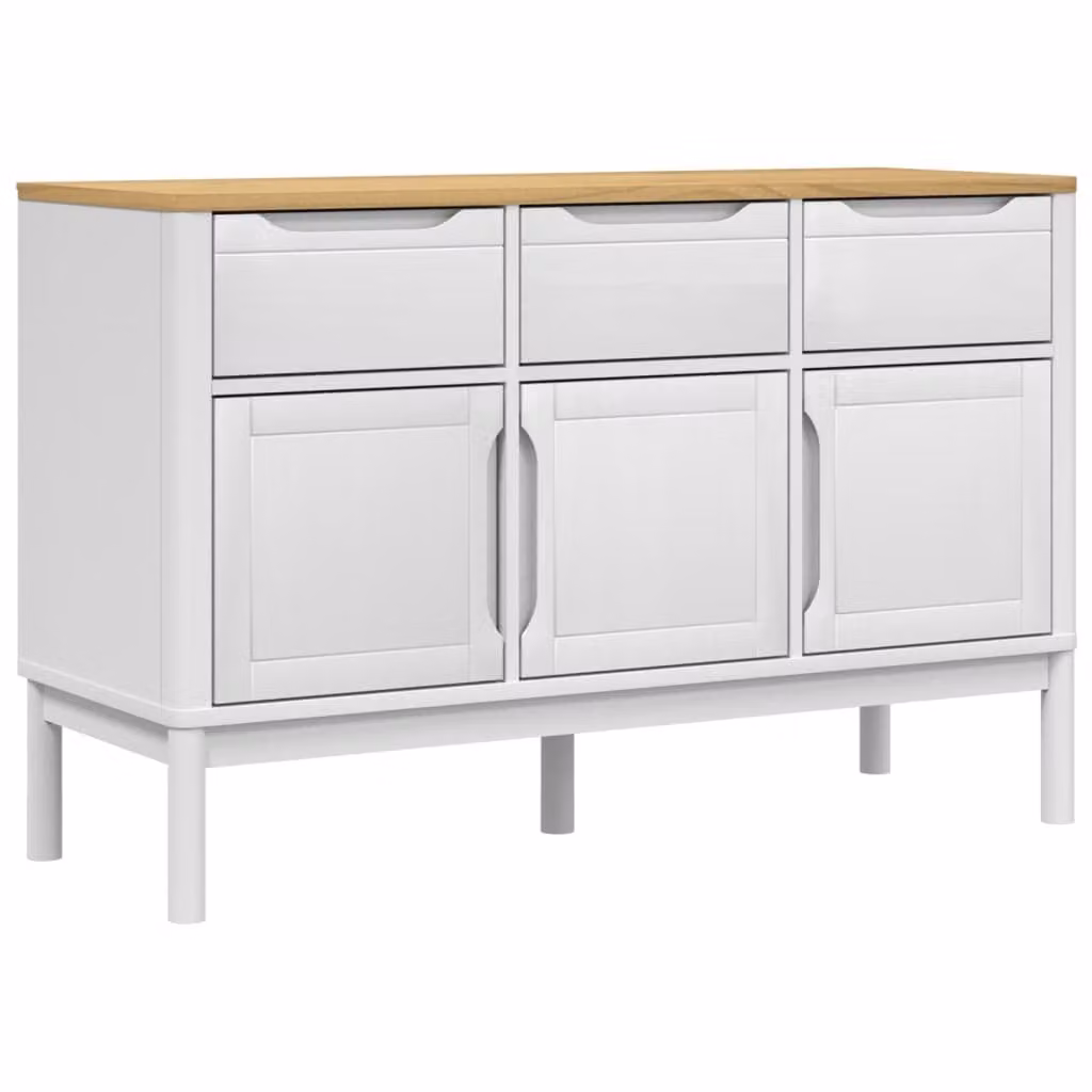 Credenza FLORO Bianca 114x43x74 cm in Legno Massello di Pino