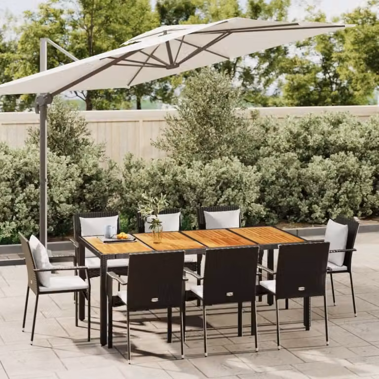 Maison Exclusive - Set da pranzo da giardino 9 pezzi con cuscini in polyrattan nero